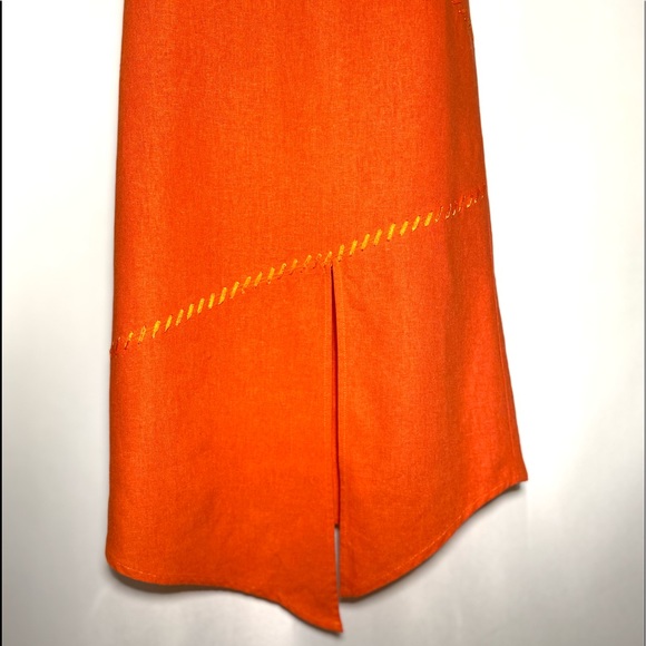 SELENE Sport Linen mix orange stylish Skirt Asymmetric Embellished midi - Picture 4 of 13